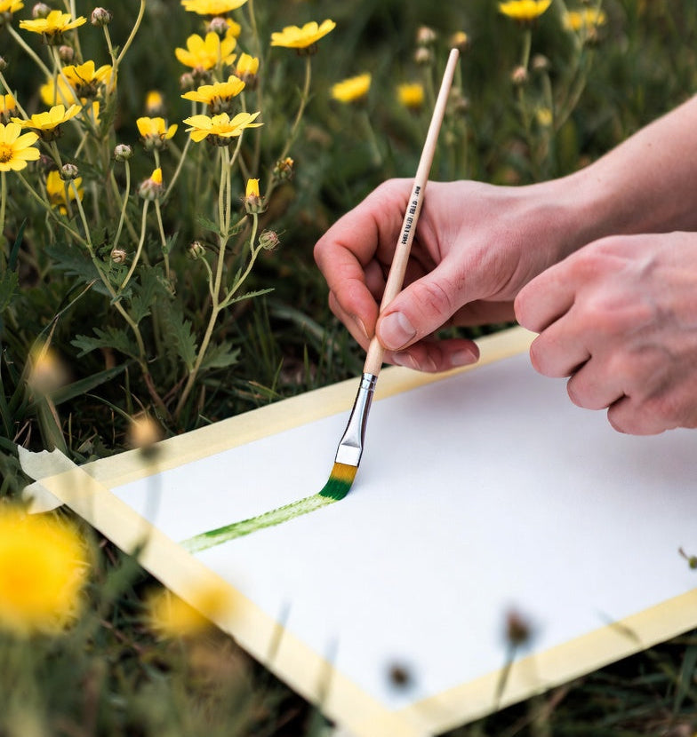 Watercolour pans and brushes on the Bycraft studio table